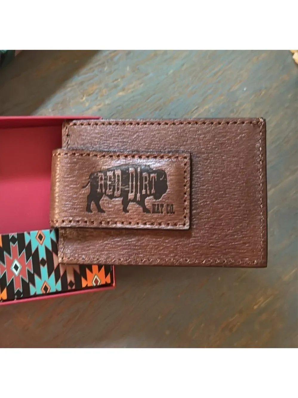 Red Dirt Hat Co Mens Southwest Canvas Leather Card Case